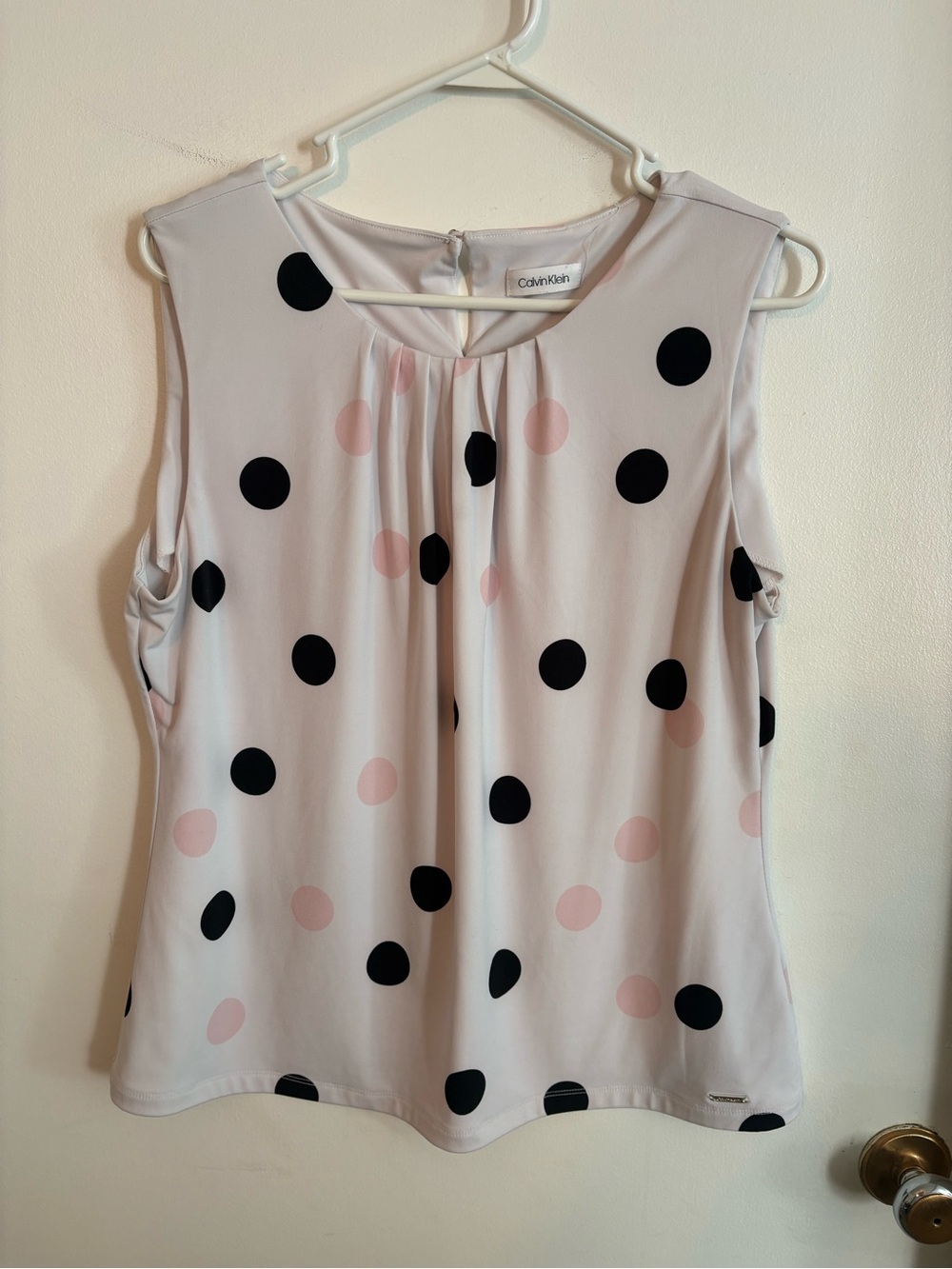 Calvin Klein Blush Pink & Black Polka Dot Sleeveless Blouse